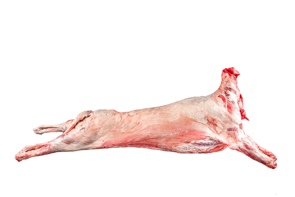 Lamb,Carcass,On,Cutting,Table,In,Butcher,Shop.,Sheep,Carcass.